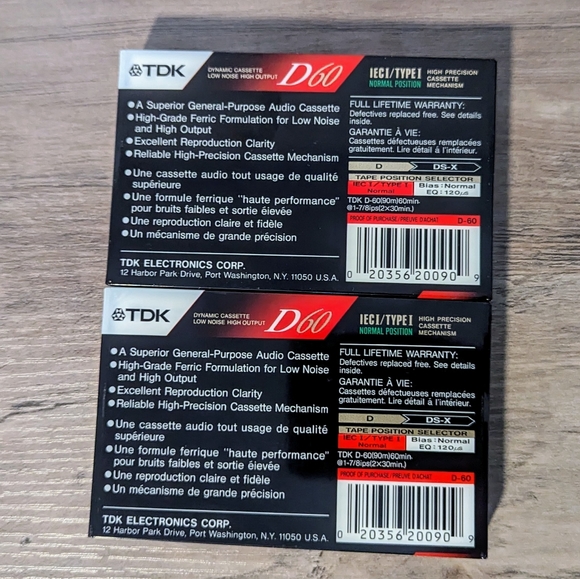 2 TDK D60 Slimline EcoCase High Output Type I Blank Cassettes New - Picture 2 of 2